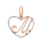 Heart-shaped pendant 'M' with zirconia 