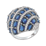 Women's ring with blue and colorless zirconia 