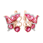 Earrings Butterflies with enamel, rodolite and zirconia 