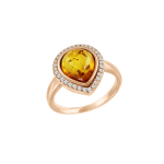 Gilded women's ring with zirconia and amber 