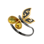 Women's butterfly ring with amber and gilding 