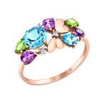 Women's ring with topas, chrysolite, amethyst and zirconia 