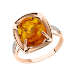 Women's ring with amber and zirconia 