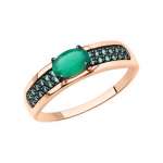 Women's ring with green agate and zirconia 