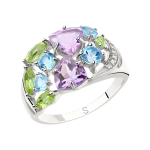 Women's ring with amethyst, chrysalith, topaz and zirconia 