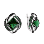 Earrings with black enamel, green sitalls and zirconia 