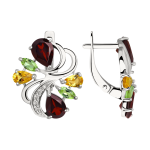 Earrings with garnet, chrysolite, citrine and zirconia 