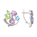 Earrings with amethyst, chrysalith, topaz and zirconia 