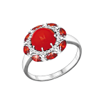 Women's ring with coral and zirconia 