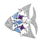 Brooch with pearl, Amethyst, and Zirconia 