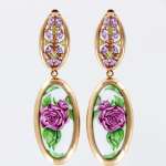 Earrings with amethyst, chrysolite and enamel 