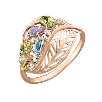 Women's ring with zirconia,topaz, chrysolite, amethyst and citrine 