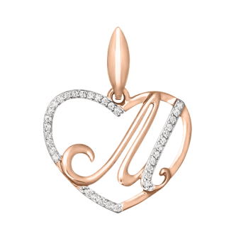Heart-shaped pendant 'M' with zirconia 