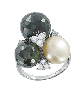 Ladies Ring with pearl and zirconia 