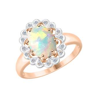 Women's ring with opal and diamonds 