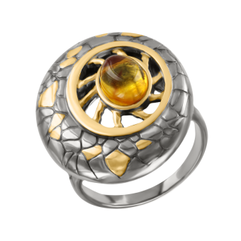Women's ring with amber and gilding 
