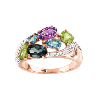 Women's ring with topaz, amethyst, chrysolite and zirconia 