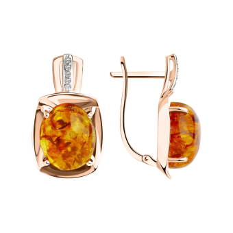Earrings with amber and zirconia 
