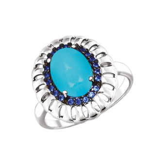 Women's ring with turquoise and zirconia 