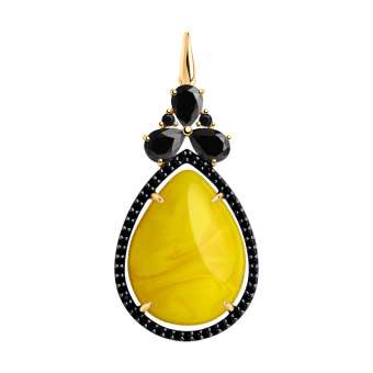 Gilded pendant with amber and zirconia 