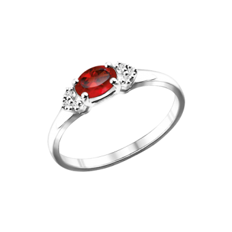 Женское кольцо с гидротермальным рубином и фианитами 