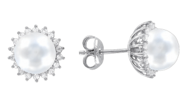 Stud earrings with pearl and zirconia 