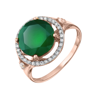 Women's ring with zirconia and green agate 