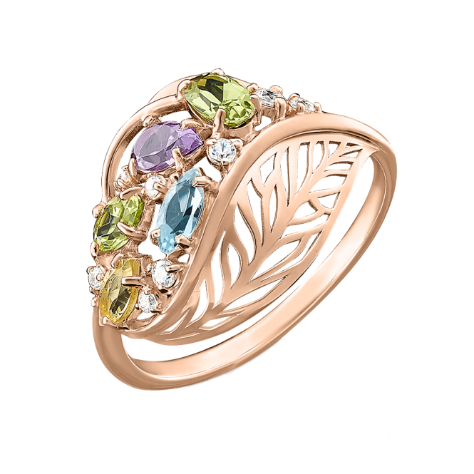 Women's ring with zirconia,topaz, chrysolite, amethyst and citrine 