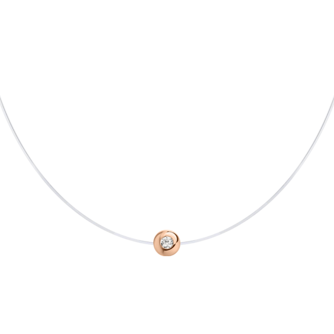 Necklace on invisible fishing line with gold and zirconia 