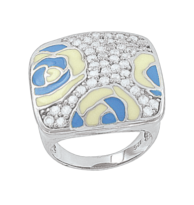 Women's ring with enamel and zirconia 