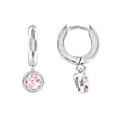 Серьги-кольца с розовыми фианитами 