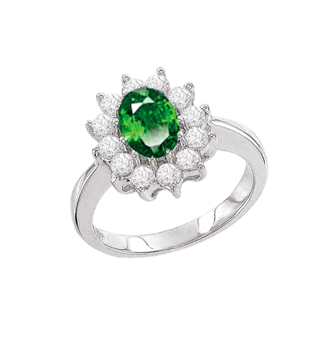 Women's ring with zirconia and emerald 