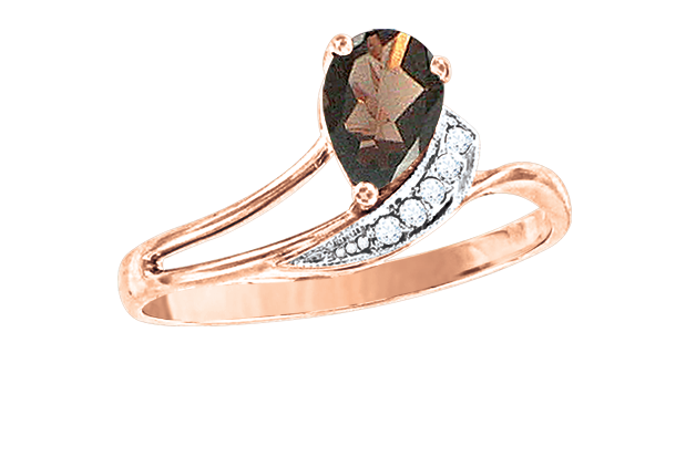 Women's ring with zirkonia and smoky topaz 