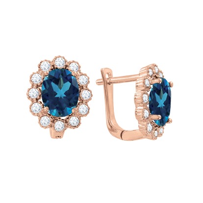 Earrings with London blue topaz and zirconia 