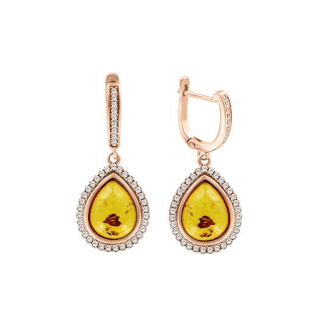 Gilded earrings with amber and zirconia 