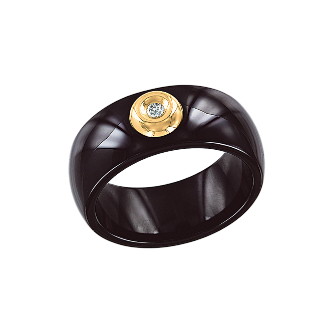 Кольцо из чёрной керамики с золотом и бриллиантом 0,03 ct wsi 