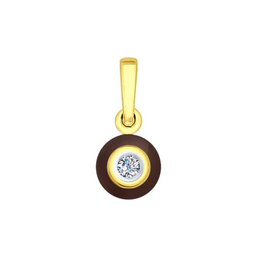 Pendant with diamond and brown ceramic in yellow gold 
