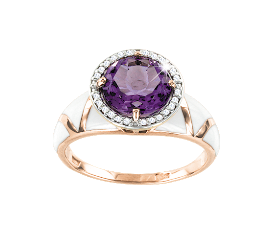 Women's ring with amethyst, enamel and zirconia 