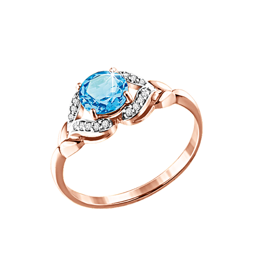 Women's ring with blue topaz and zirconia 