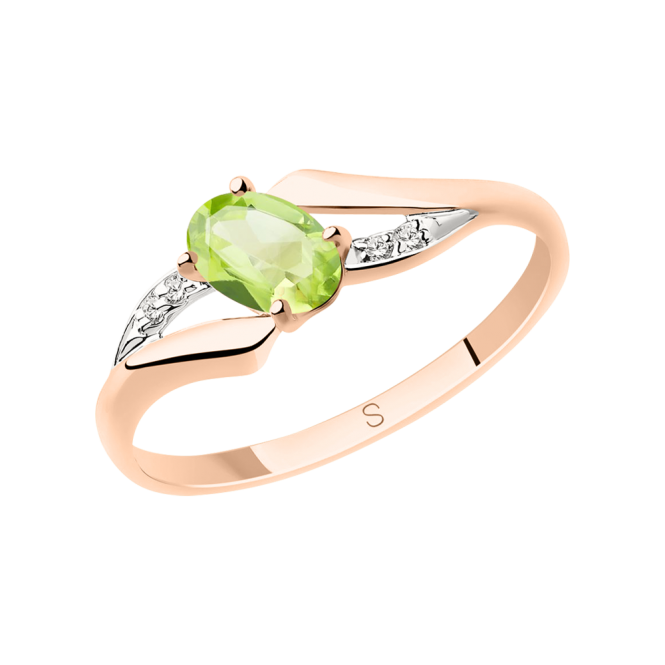 Women's ring with chrysolite and zirconia 
