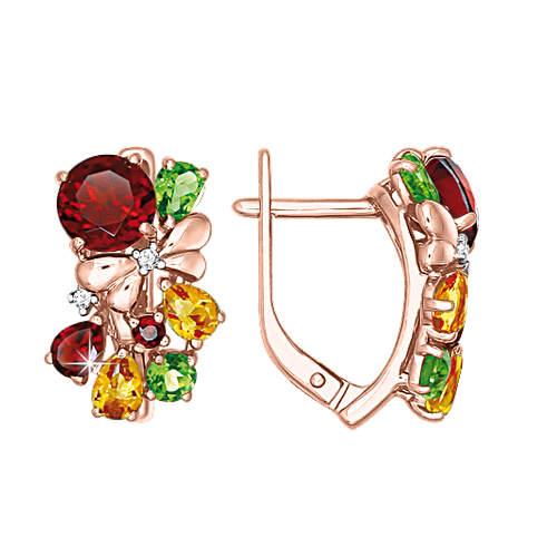 Earrings with zirconia, garnets, chrysolites and citrine 