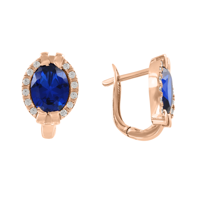 Earrings with sapphire and zirconia 