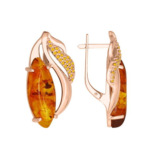 Gilded earrings with ambers and zirkonia 