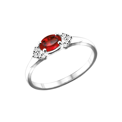 Женское кольцо с гидротермальным рубином и фианитами 