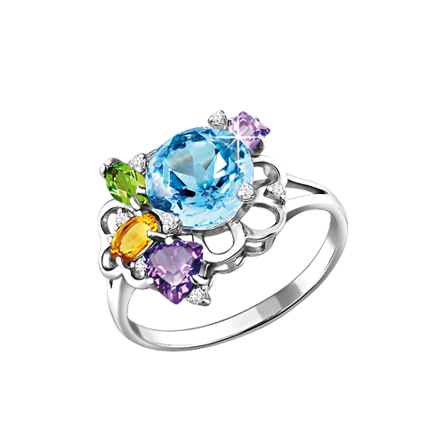 Women's ring with topaz, amethyst, chrysalith, citrine, zirconia 