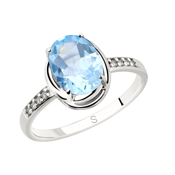 Women's ring with blue topaz and zirconia 