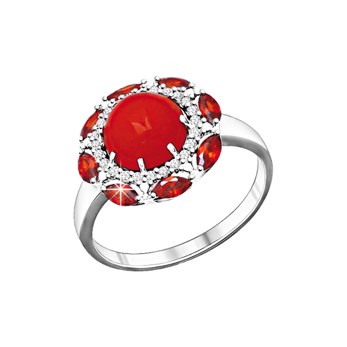 Women's ring with coral and zirconia 