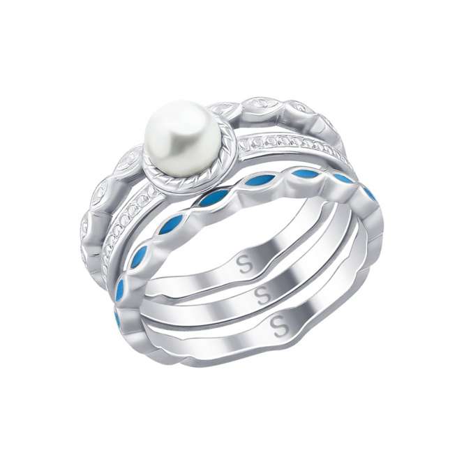 Women's ring with pearl and enamel 