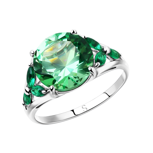 Кольцо с зелеными фианитами 