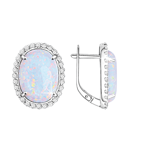 Earrings with opal and zirconia 